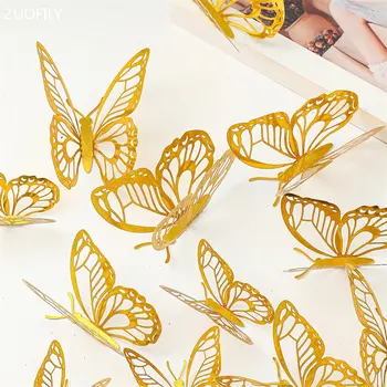 12 шт./компл. 3D Полый стикер с бабочкой на стену DIY Art Наклейки на стены детской комнаты для дома Свадьба, День рождения Украшение в виде бабочки на холодильник