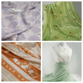 Китайский классический стиль камелия вышивка Летний радужный кролик шифоновая ткань юбка hanfu ткань 1 метр
