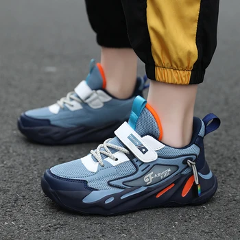 2023 Новые детские кроссовки для мальчиков, сетчатая дышащая спортивная обувь для бега, детская повседневная обувь на плоской подошве, большой размер 39 40