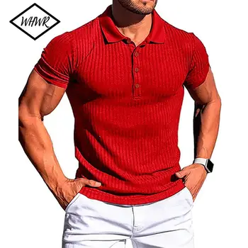 Мужская рубашка поло из тонкого трикотажа, рубашки с отворотом на пуговицах, эластичная Летняя повседневная одежда для занятий спортом и фитнесом