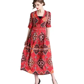 Женское платье 2023, Летняя новинка, европейский стиль с принтом, свободные и удобные, кажутся тонкими, Бесплатная Доставка