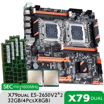 Материнская плата Atermiter X79 с двумя процессорами В комплекте с 2 × Xeon E5 2650 V2 E5 2650V2 4 × 8 ГБ = 32 ГБ 12800 PC3 1600 МГц DDR3 ECC REG Памяти