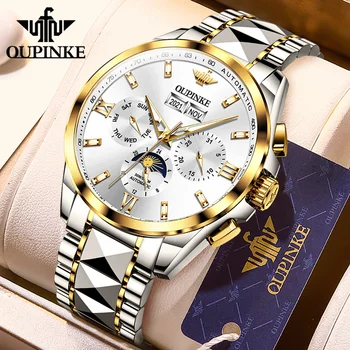 Мужские часы OUPINKE с автоматическими механическими часами, водонепроницаемое сапфировое зеркало, мужские деловые наручные часы, лучший бренд класса люкс Moonswatch