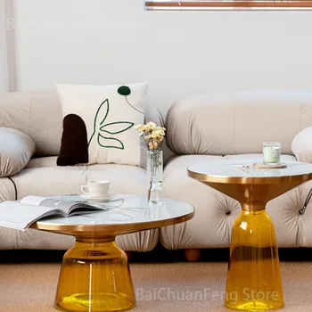 Журнальные столики из прозрачного скандинавского стекла, мебель для гостиной, Креативный Современный край дивана, Роскошная круглая металлическая угловая прикроватная тумбочка